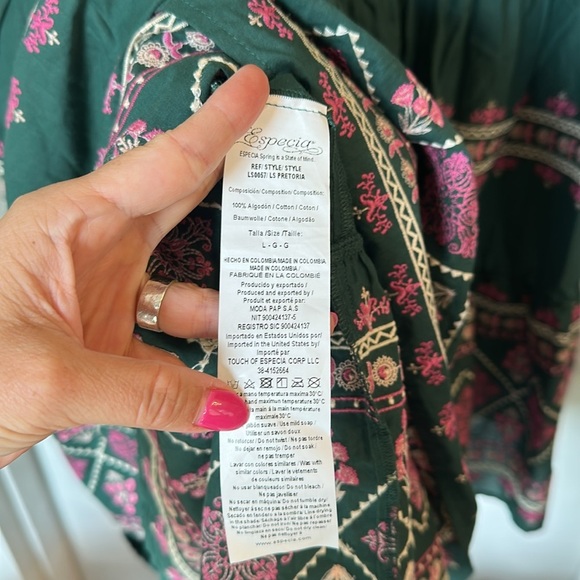 Especia Embroidered Tiered Ruffle Pull On Maxi Skirt Boho green pink large - Picture 7 of 7